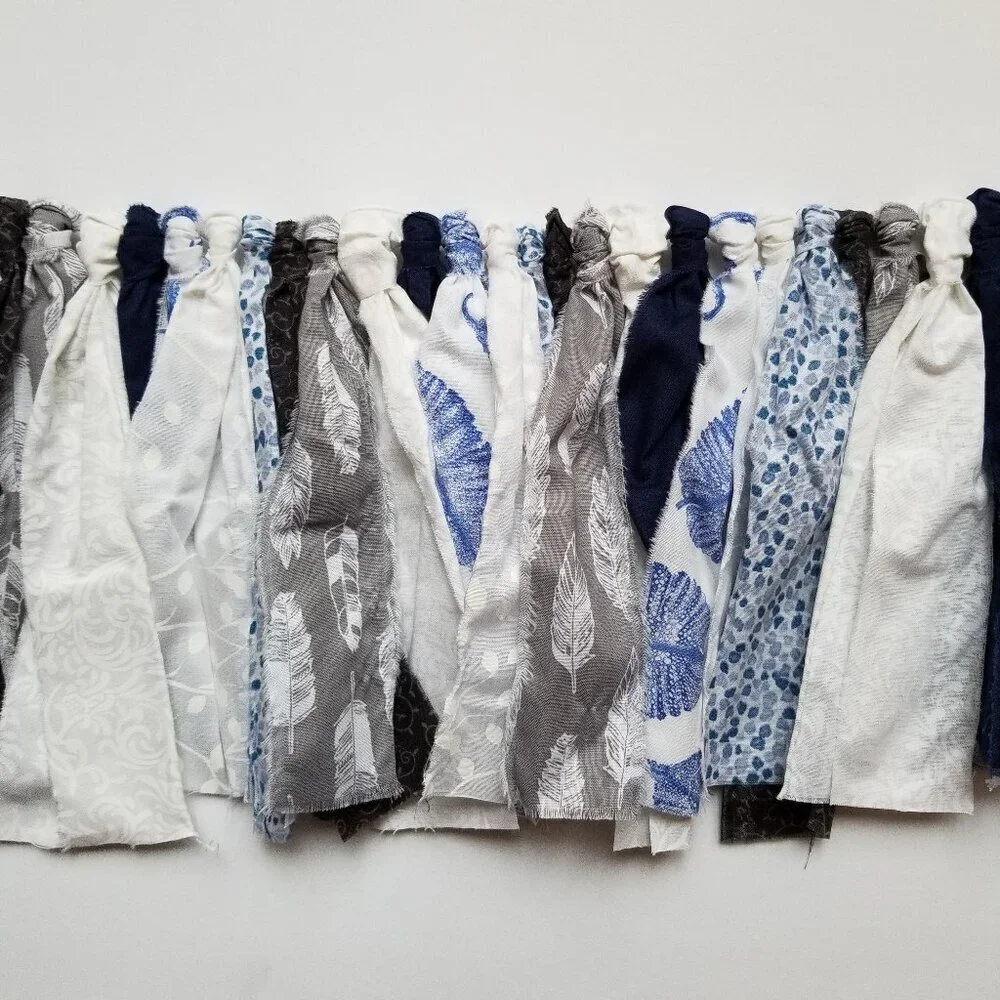 Fabric Banner Wall Hanging | Cubicle Decor, Fabric Garland | Blue Bohemian | 7'